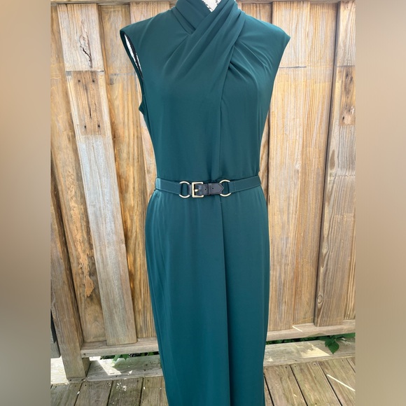 Lauren Ralph Lauren Belted Jersey Mock Neck Green Dress size 8. - Picture 3 of 11